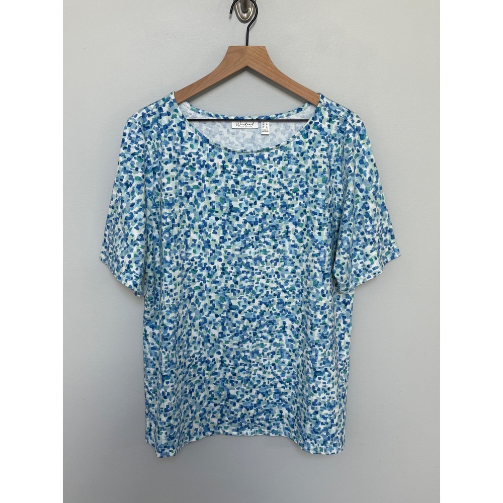 Weekend Susan Graver Mosaic Abstract Print Top Blue Green Size Large